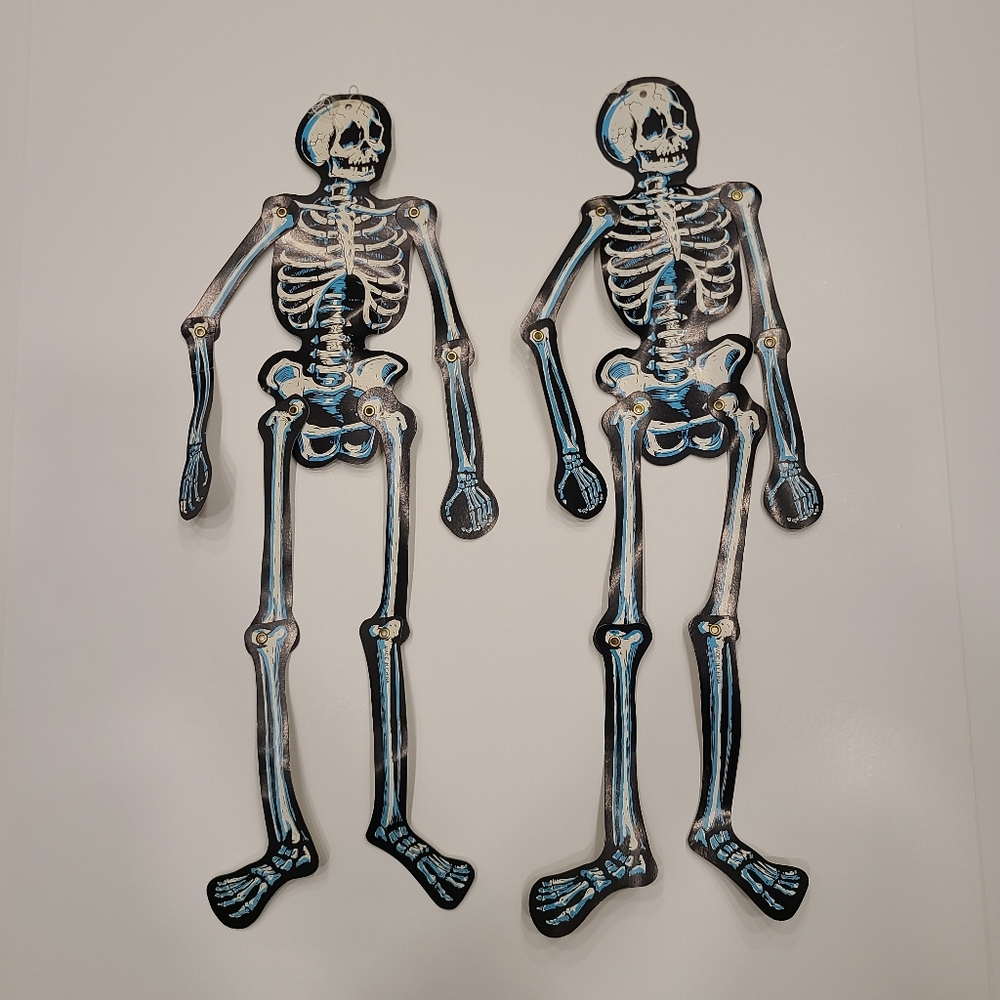 Vintage 80s Halloween Skeletons Die Cut Paper Cardboard Moveable Joints Lot of 2
